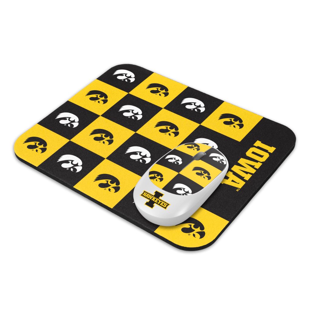 SOAR Collegiate Wireless Mouse and Mouse Pad- Checkered, Iowa Hawkeyes