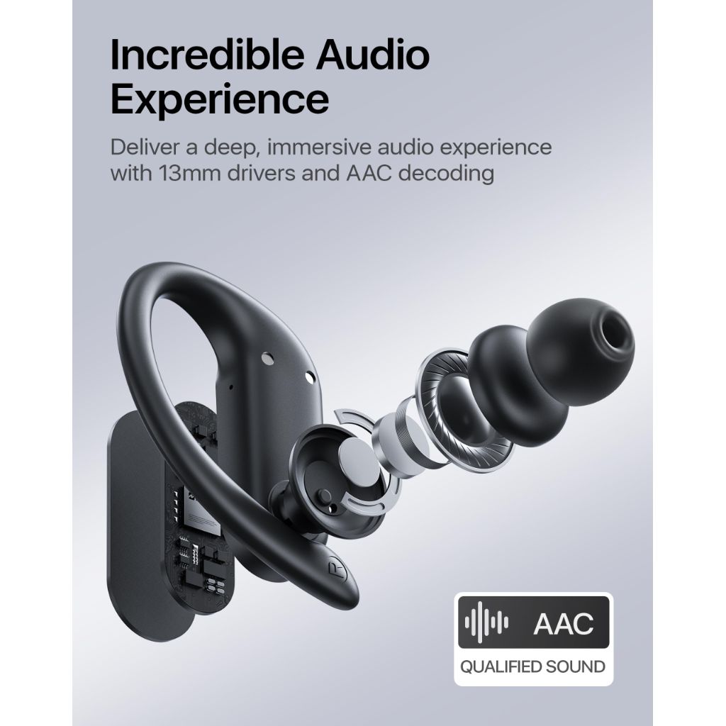 NUTSHELL NS18 Wireless Earbuds for Workouts, 12H Non-Stop Playback, Sweat-Resistant, Customized App for Your Preferences Settings, 13mm Drivers with Deep Bass, Clear Calls, Bluetooth 5.3 (BLK)
