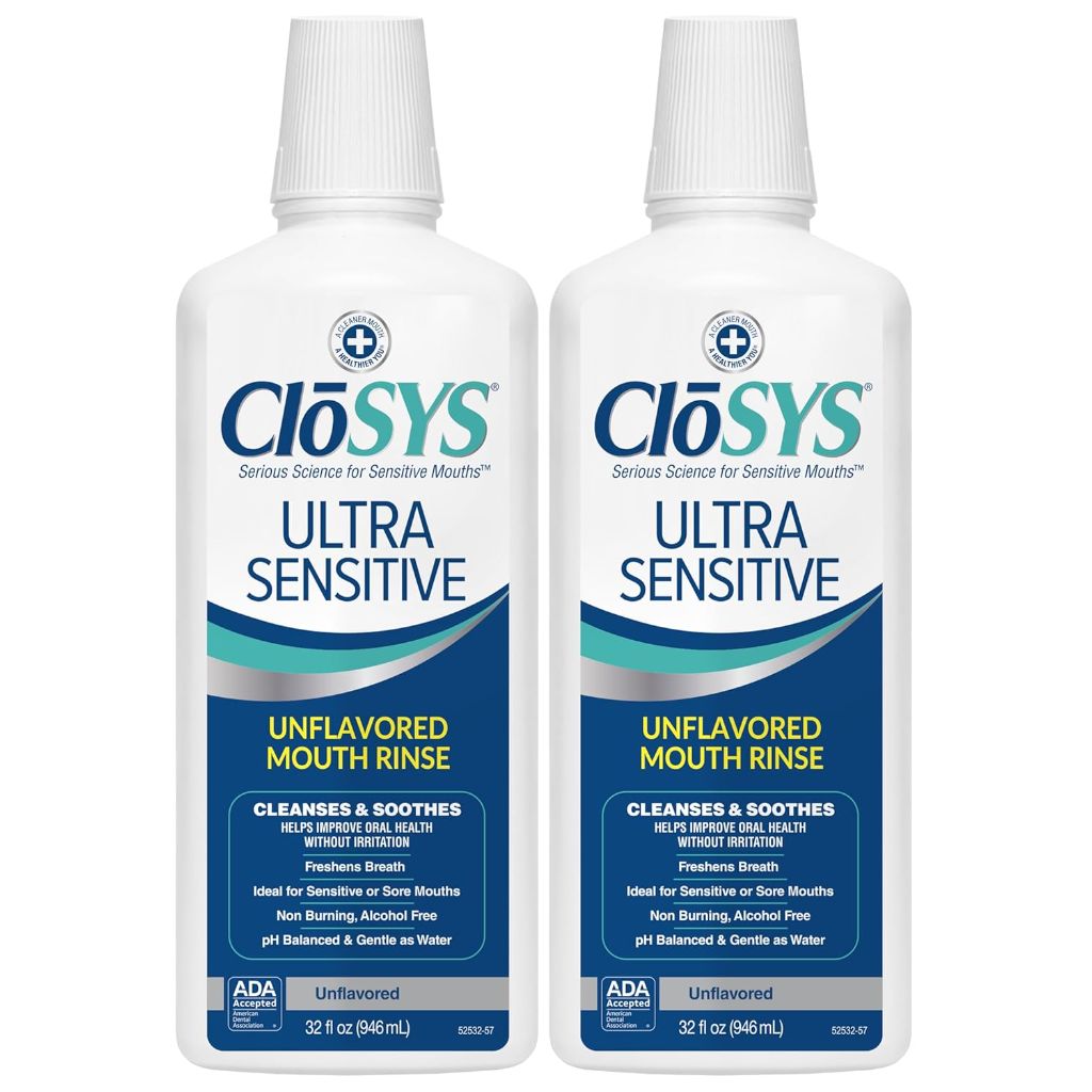CloSYS Ultra Sensitive Mouthwash, Alcohol Free - Unflavored, 32 fl. oz. (2 Pack)