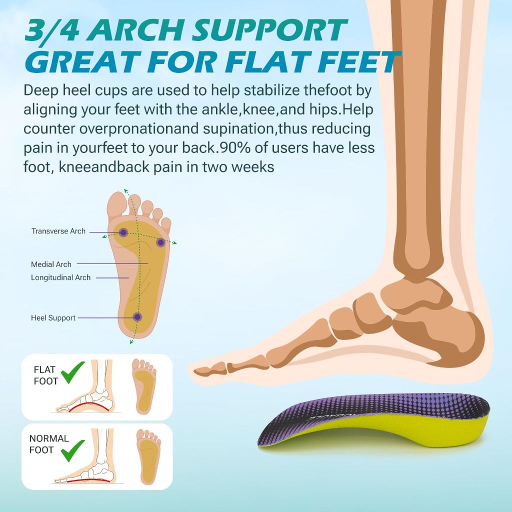 Arch Support Inserts, 3/4 Orthotics Shoe Insoles, Purple (XL: Men9-11/Women10-12)