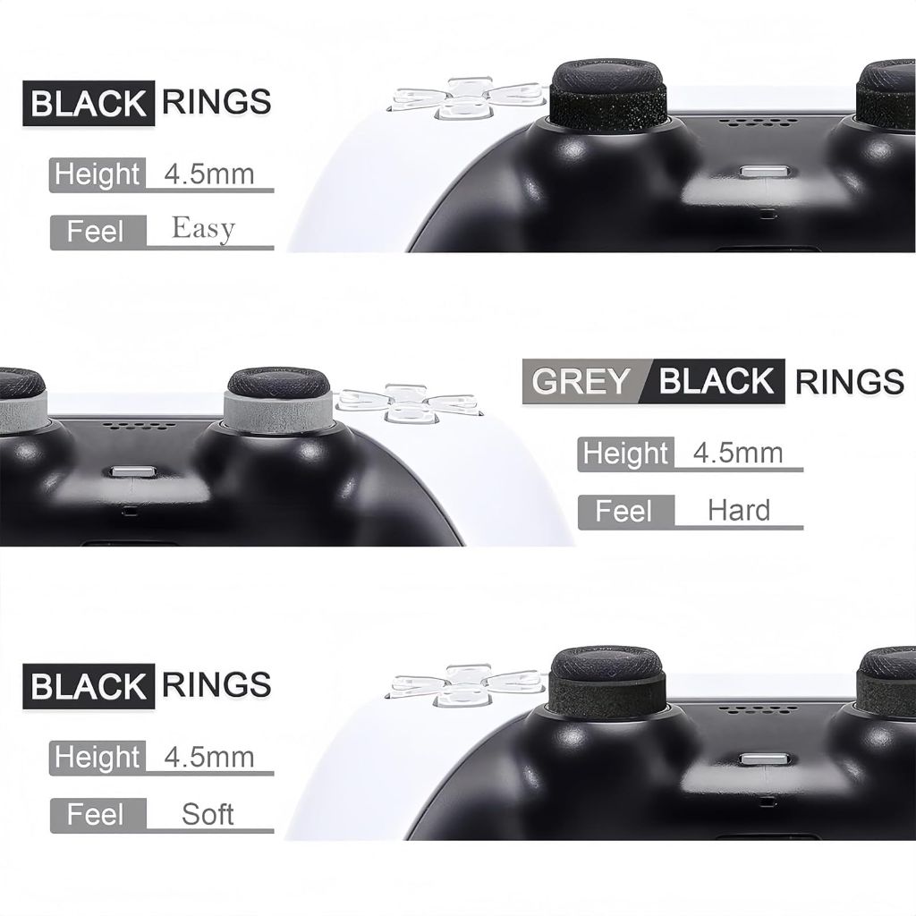 Buffering Precision Rings for Xbox, 3 Different Strengths - 8pcs, Black & Gray