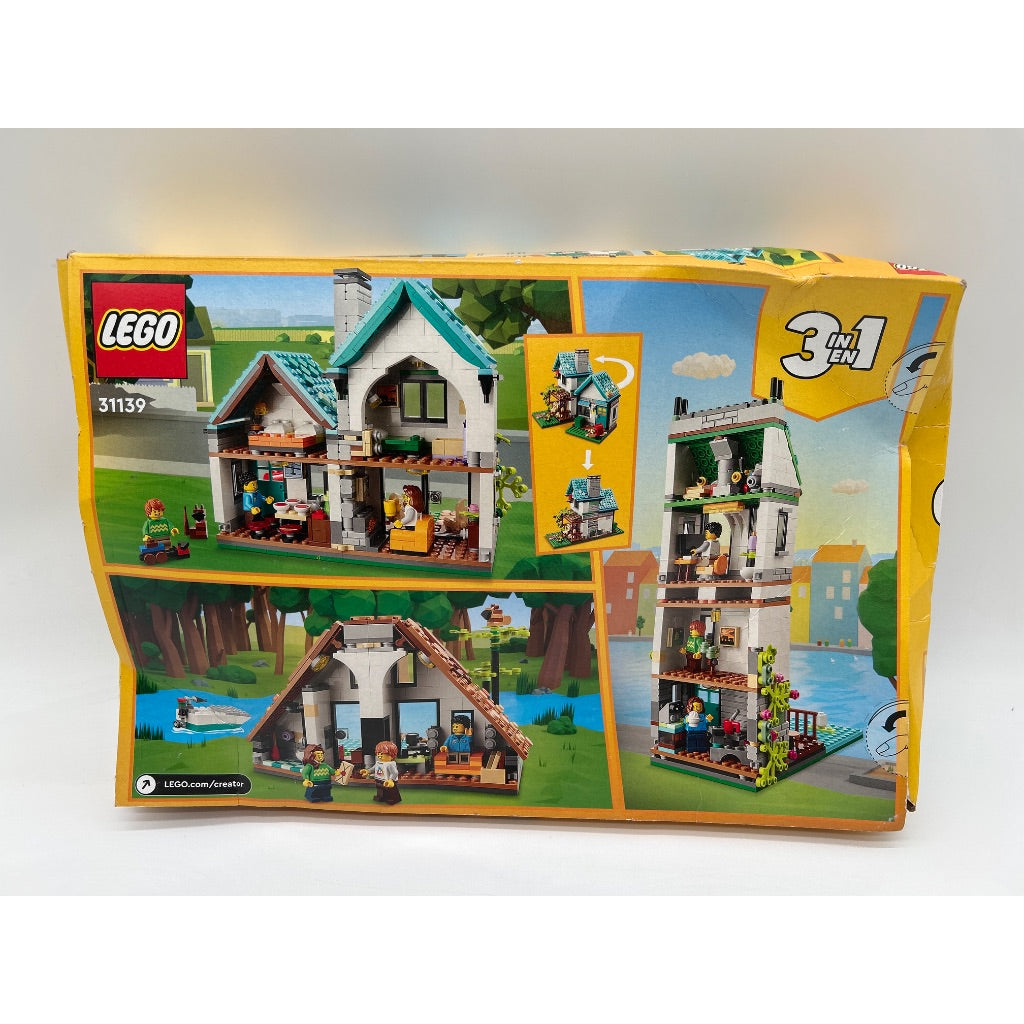 LEGO Creator 3 in 1 Cozy House Building Kit  Rebuild Into 3 Different Houses  Includes Family Minifigures and Accessories  DIY Building Toy Ideas for