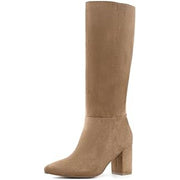 Shoe'N Tale Women’s Knee High Boots Suede Chunky Heel Square Toe Slouchy Long Boots with Side Zipper Comfortable and Stylish Tall Dress Shoes for Daily Wear(7.5,Brown)