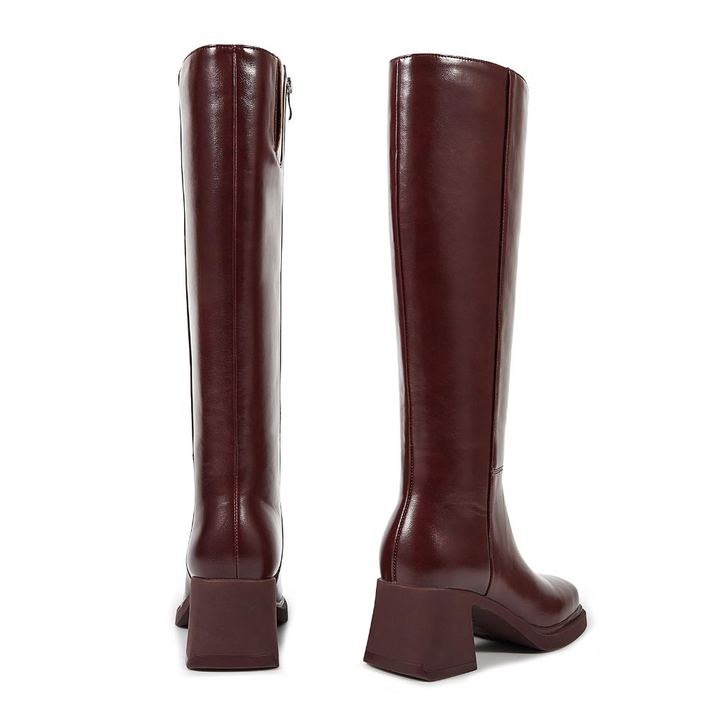 ISNOM Women Knee High Boots Burgundy, Size 9.5