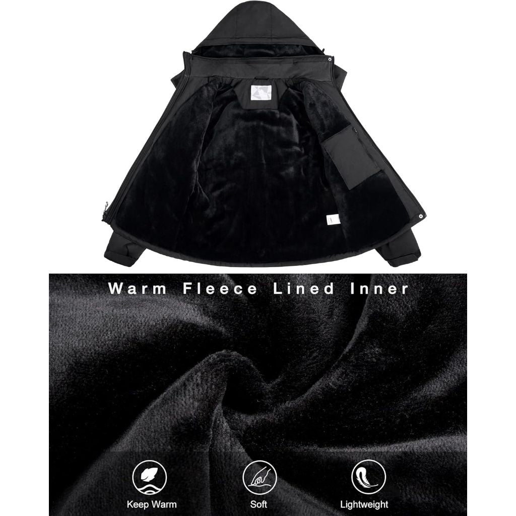 CAMELSPORTS Women's Waterproof Insulated Fleece Lined Snowboarding Jacket, Black, SZ L