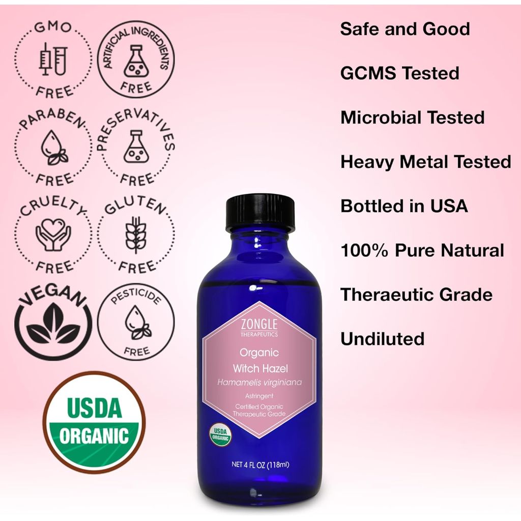 Organic, Witch Hazel – 100% Pure, by Zongle Therapeutics, 4 OZ
