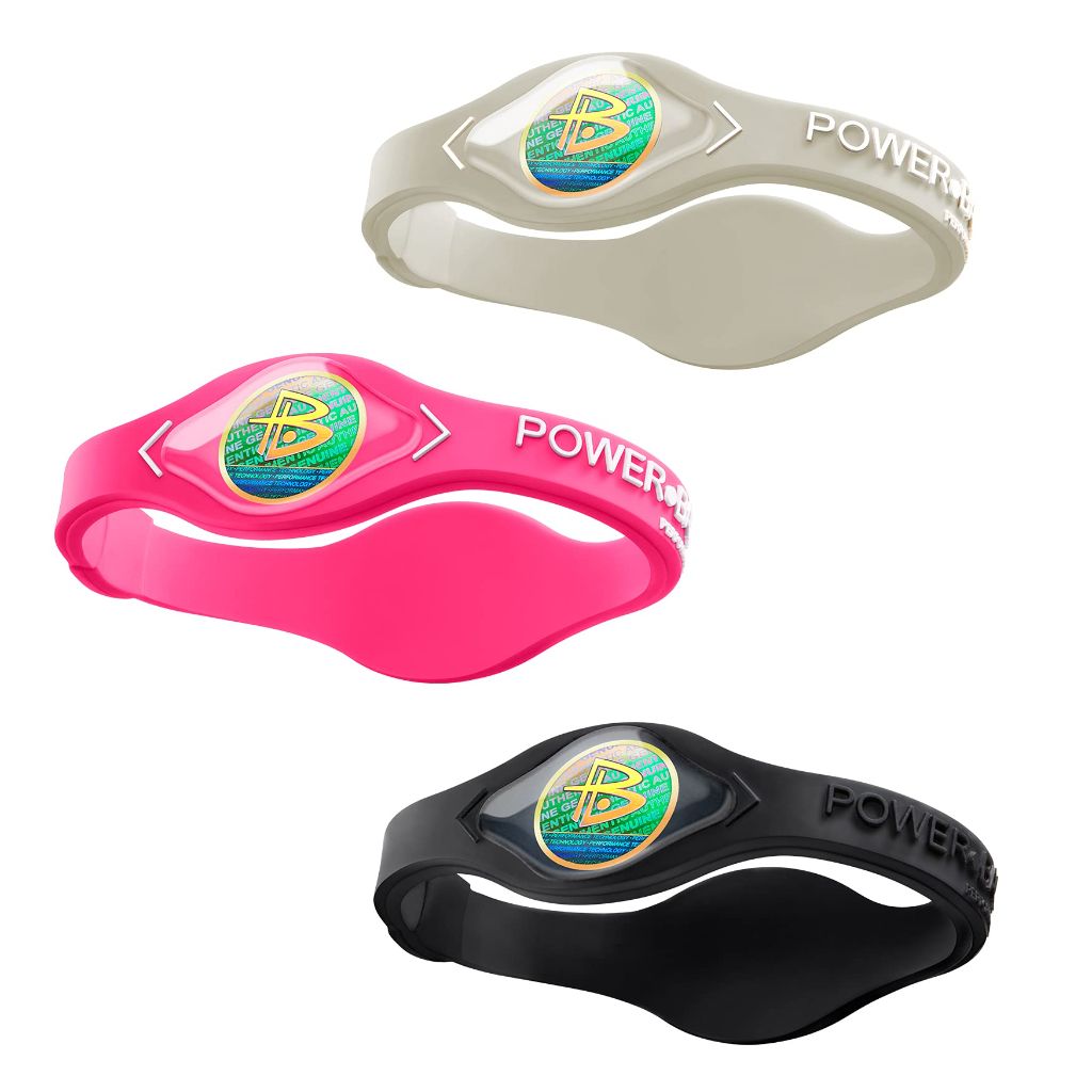 Power Balance Performance Wristband Set - 3 Silicone Sports Bracelets (Pink M, Grey M, Black L)