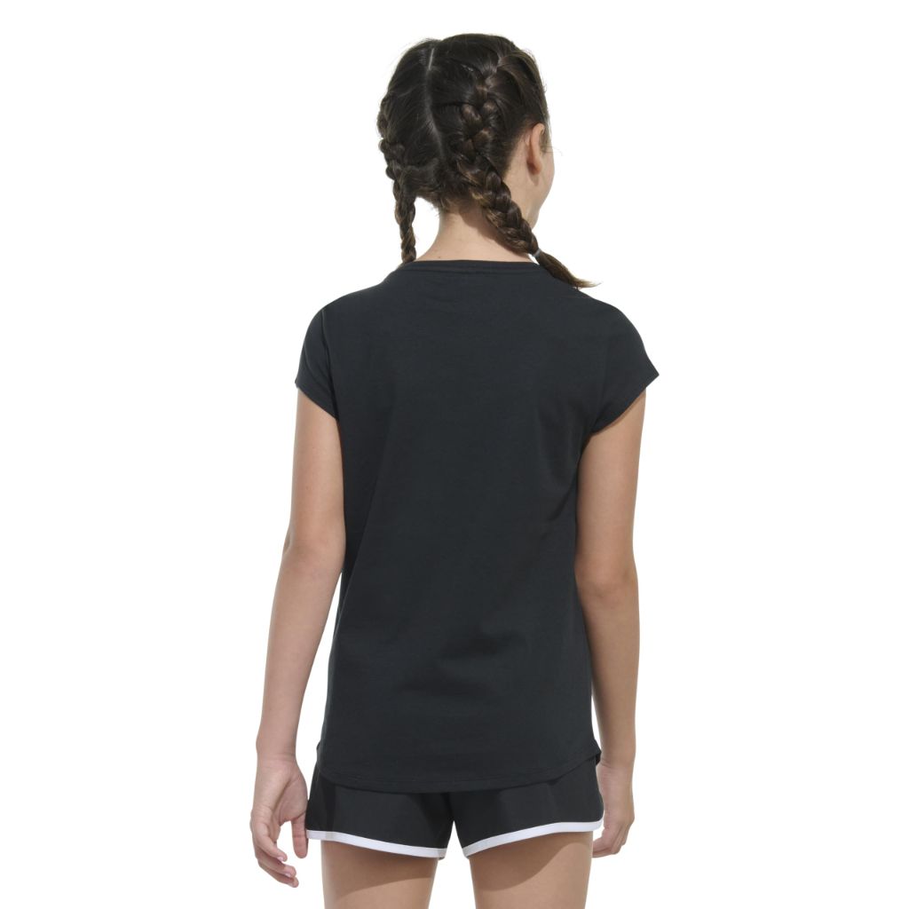 Adidas Girls' Cap Sleeve Graphic Tee Shirt, Black/Mulit, Medium