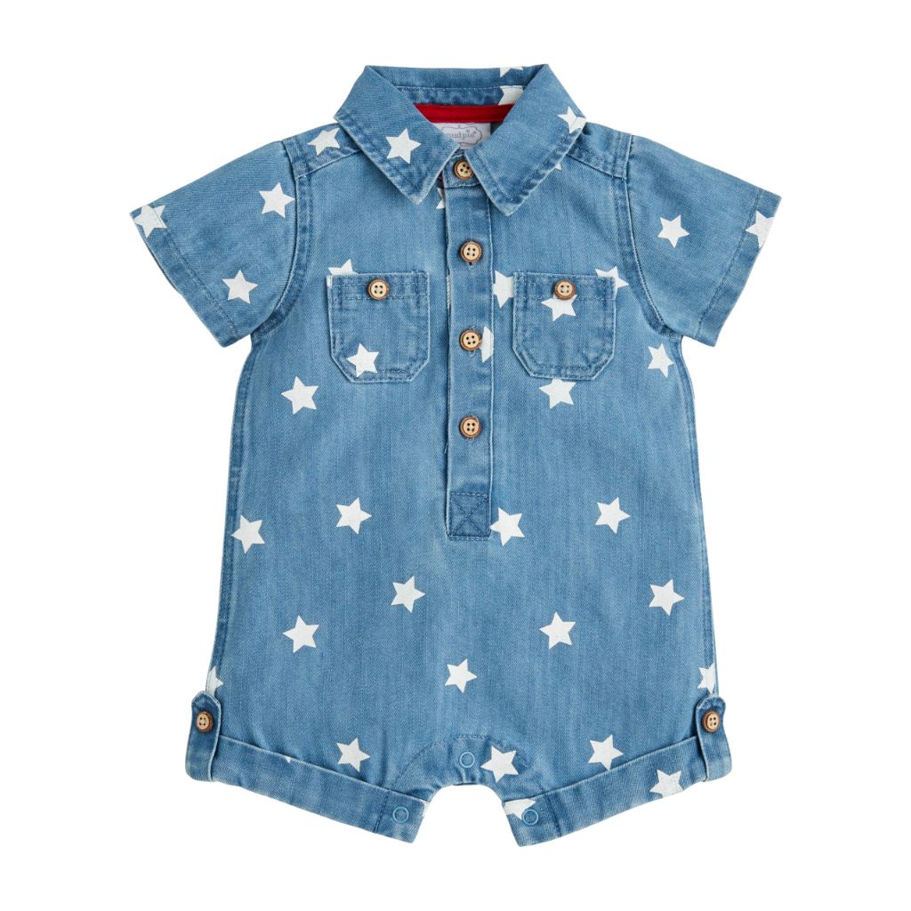 SZ 6-9M Mud Pie Children's Denim Star Shortall;