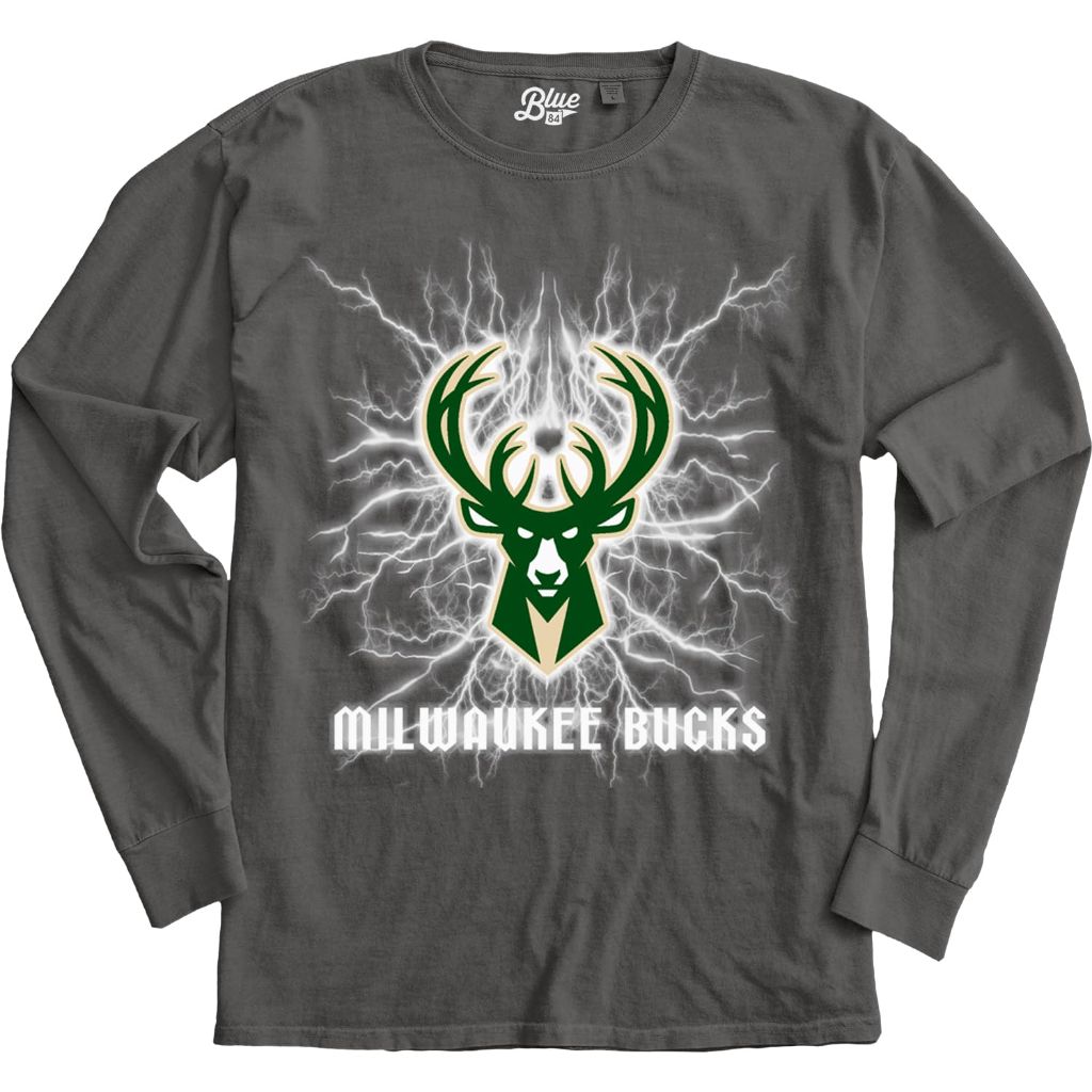 Milwaukee Bucks NBA Officially Licensed Long Sleeve T-Shirt Ringspun Electric Black, Medium