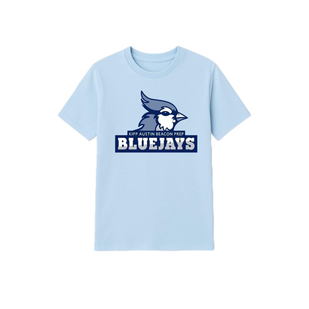 SZ L 10-12 KIPP Texas Kipp Austin Beacon Prep Short Sleeve Crewneck T-Shirt, Light Blue