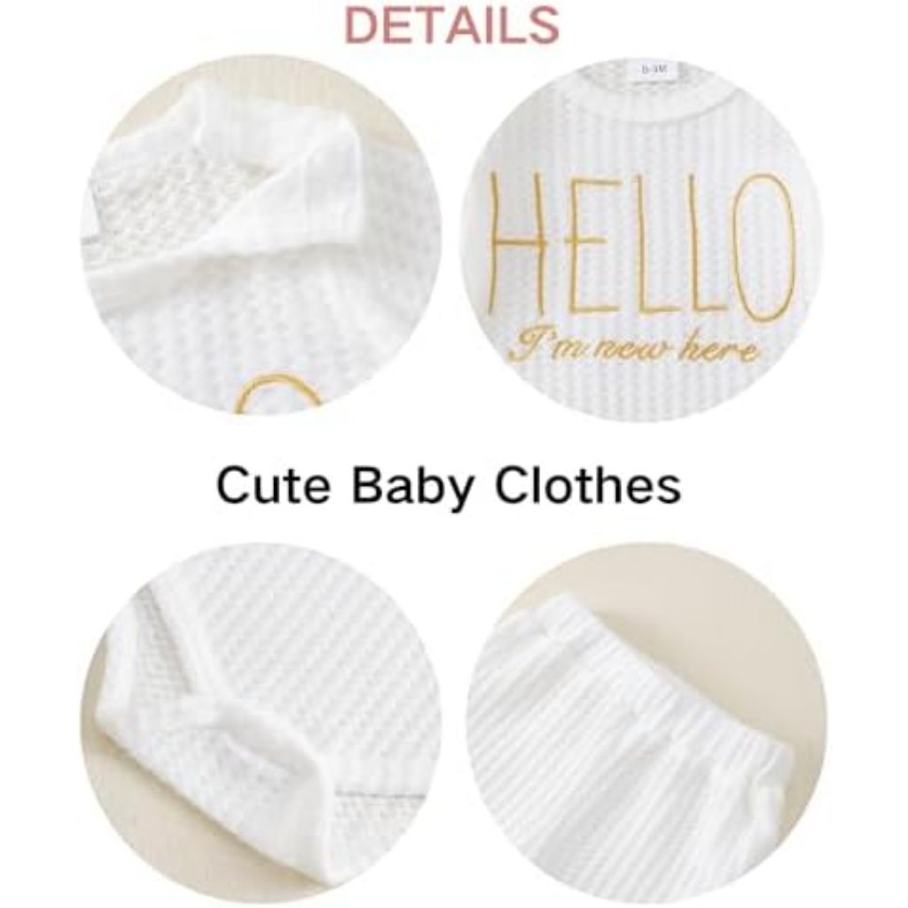 Renotemy Newborn Baby Boy Fall Clothes, Long Sleeve Letter Printed Rompers Plaid Pants Hat Outfits Clothing Set 0-18 Months