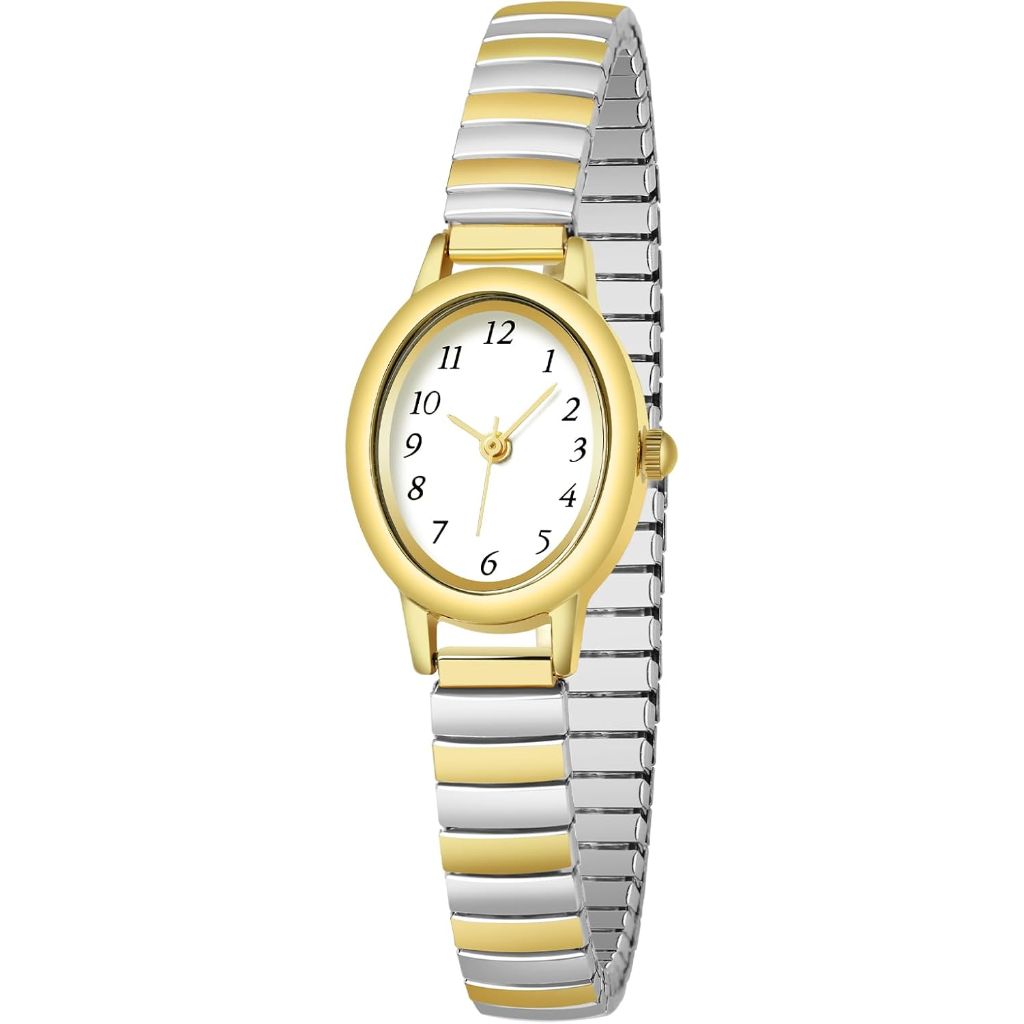 TWOPTION Gold Watches for Women, Analog Watch with Alloy Steel Expansion Band