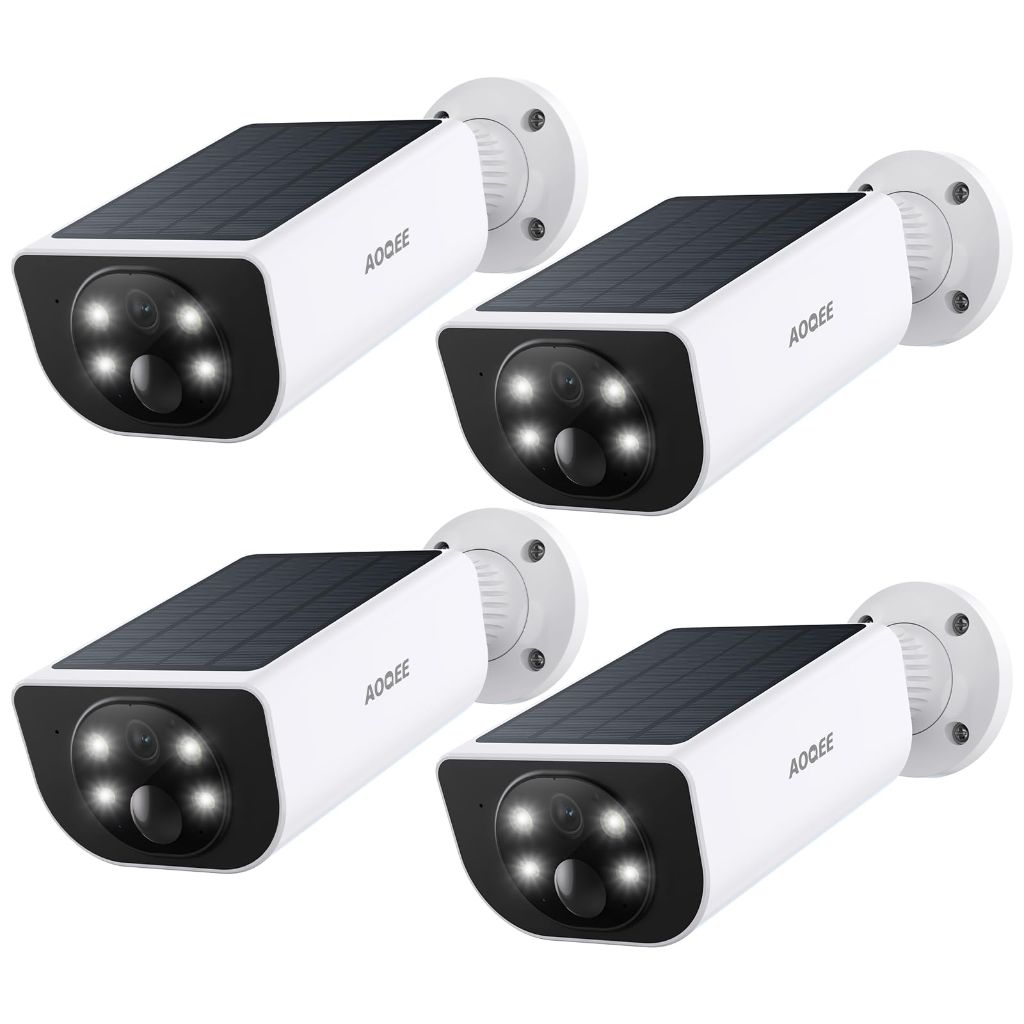 AOQEE Security Cameras Wireless Outdoor-2.4Ghz WiFi Home Security Cameras with built-in Solar Panel, 2K Color Night Vision, Cloud Storage (optional), PIR Detection, Waterproof, Works with Alexa, S1 2P