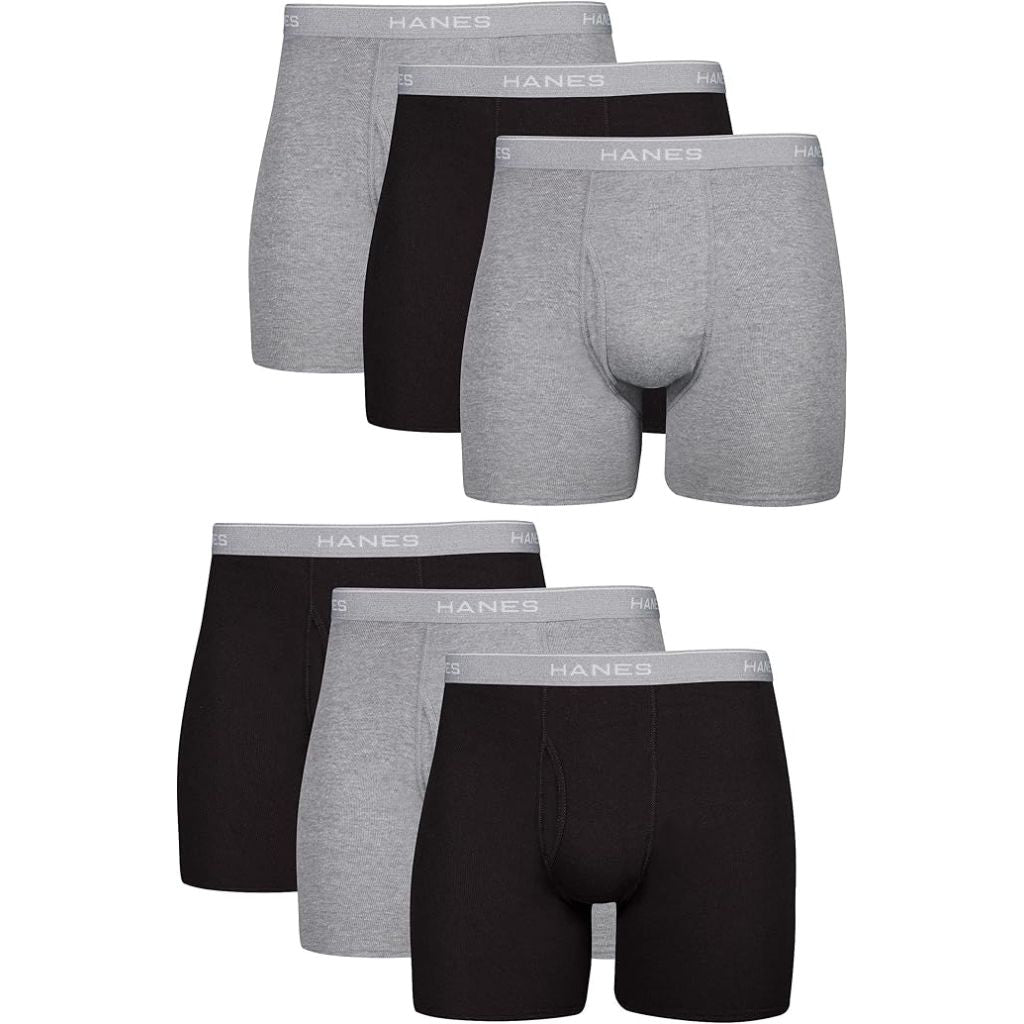 Hanes Comfort Flex Men's Cotton Boxer Briefs - Gray/Black, Large (6 Pair)