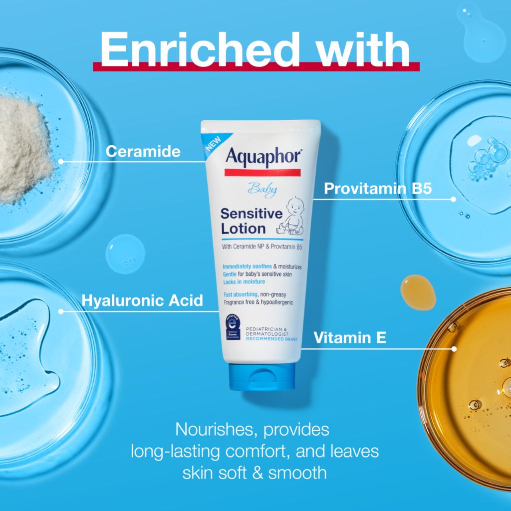 Aquaphor Baby Sensitive Lotion, Baby Lotion to Soothe and Moisturize Delicate Skin | 8 Oz