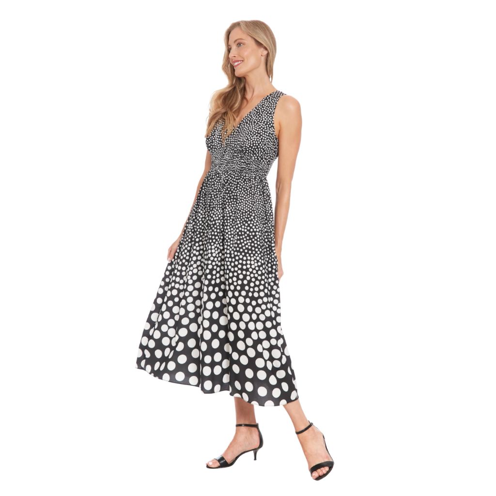 SZ 6, London Times Women's Dresses Women's Sleeveless V-Neck Midi Dress - Black/Ivory