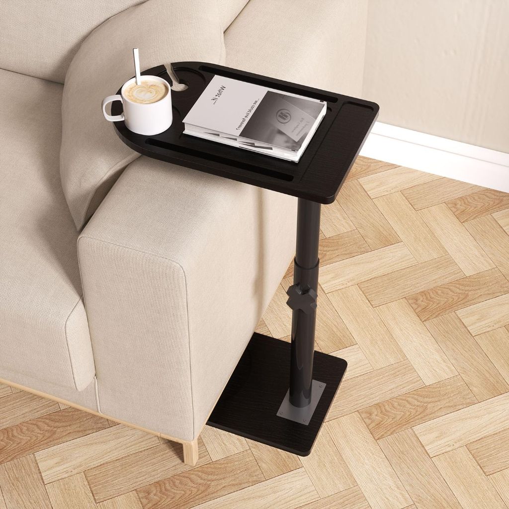 YUHFERA 360° Rotatable Sofa Tray Table for Couch Arm (Black, Arc）