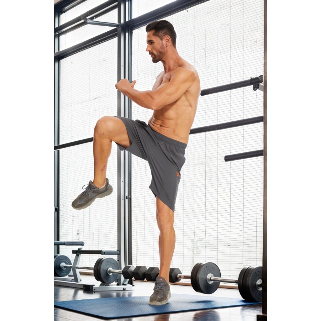 Vcansion Men's 2 Pack Athletic Running Shorts, Dark Khaki/Grey Blue US S