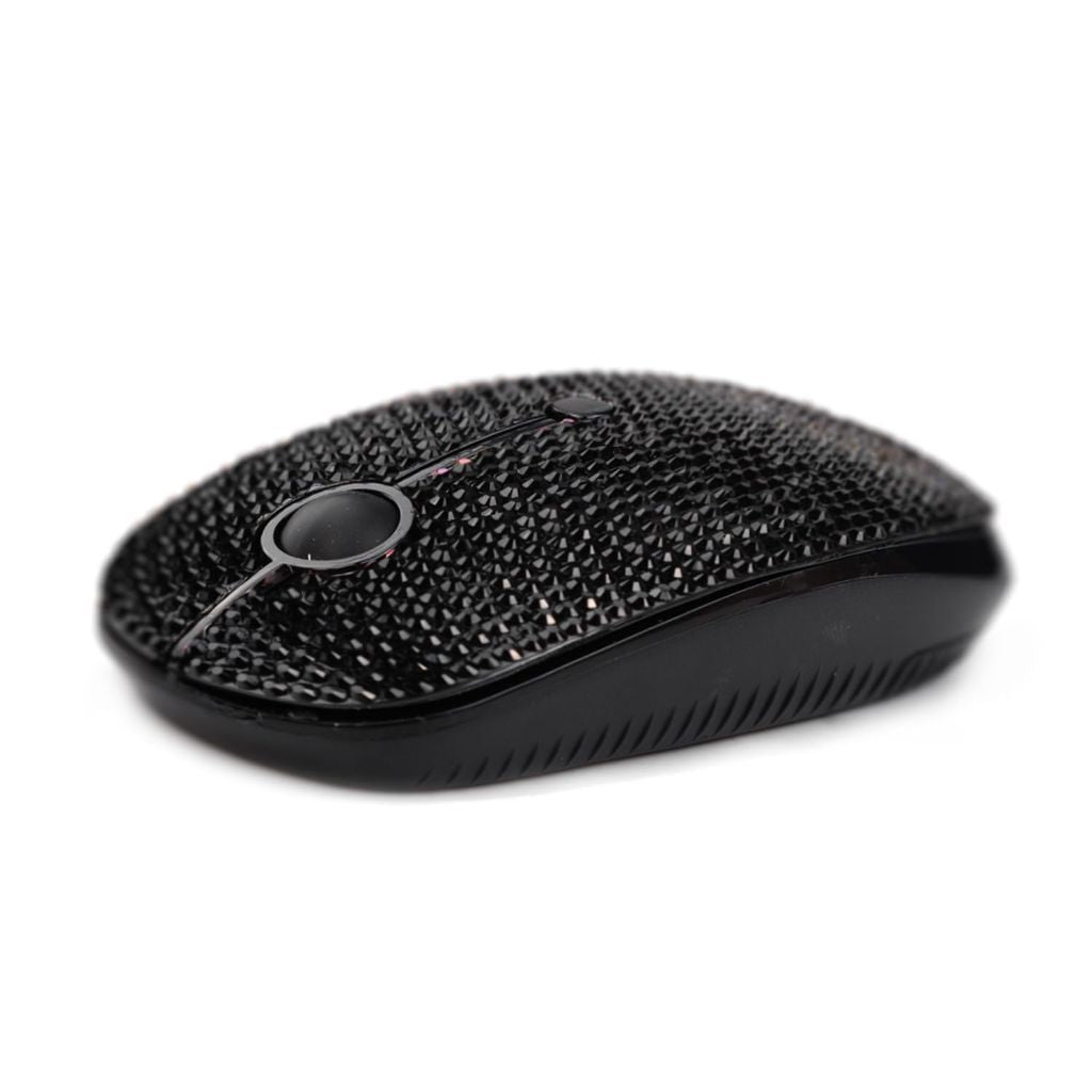WONGS 2.4GHz Wireless Mouse Covered Austrian Rhinestone Crystal, Bling Slim Mice Compatible with Notebook, PC, Laptop, Computer, MacBook - Black