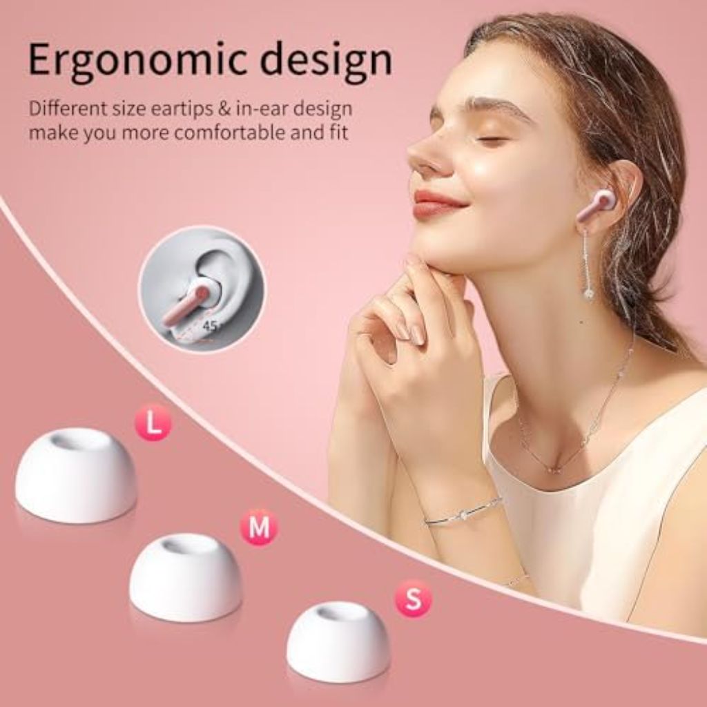 Bluetooth 5.3 Wireless Earbuds Headphones with LED Power Display, 4 ENC Noise Cancelling Mic for iOS Android - Pink