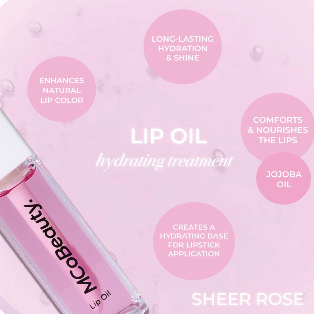 MCoBeauty Lip Oil Hydrating Treatment Sheer Rose - Tinted Lip Gloss with Jojoba Seed Oil for Dry Lips  - 3ml