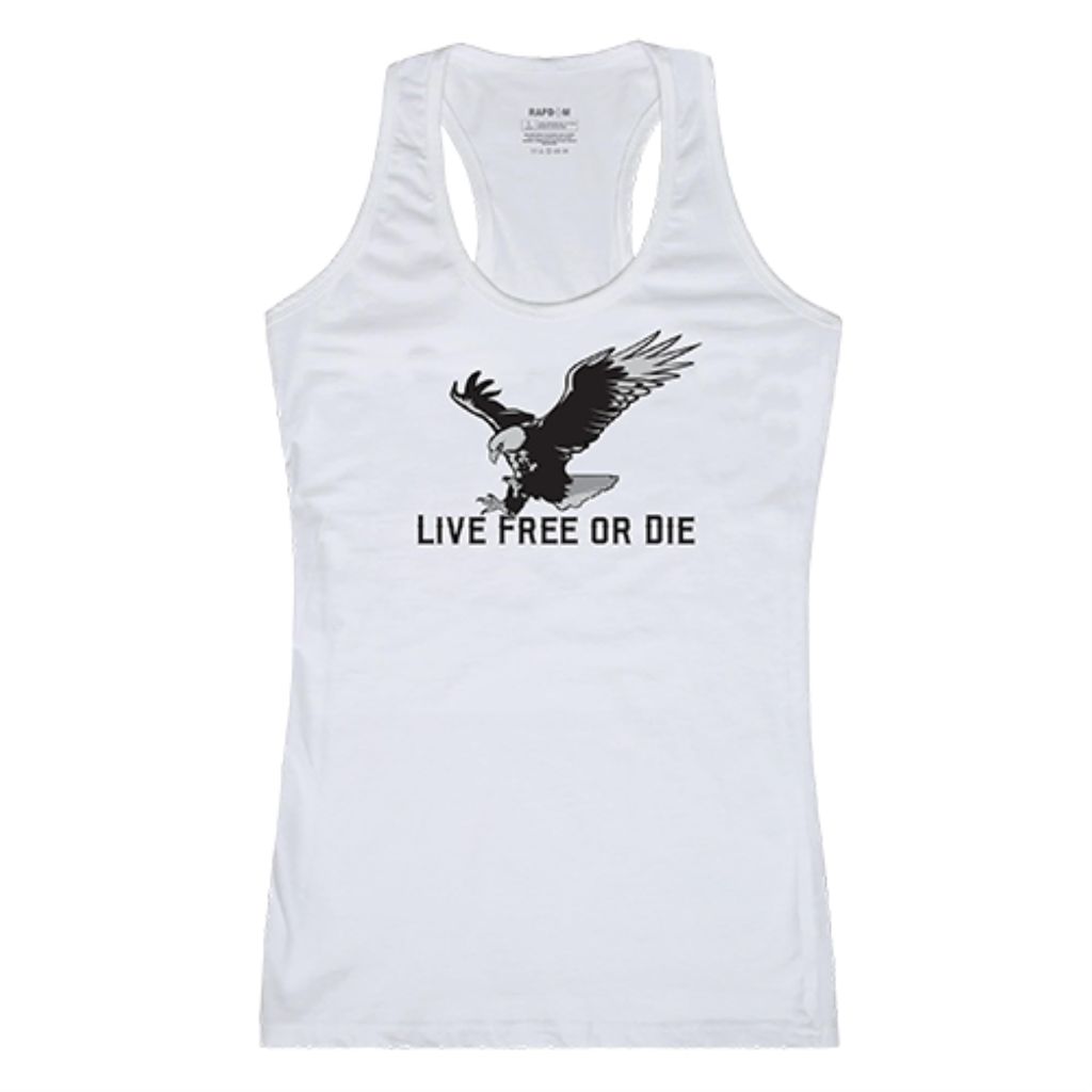 SZ M, Rapid Dominance Women's Graphic Tank, "Live Free" | White