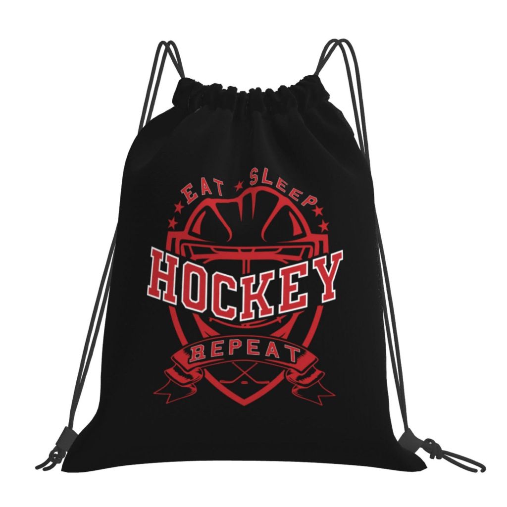 AIMASTZ Eat Sleep Hockey Repeat Unisex Drawstring Backpack Bag Sport Gym Swim Travel Sackpack