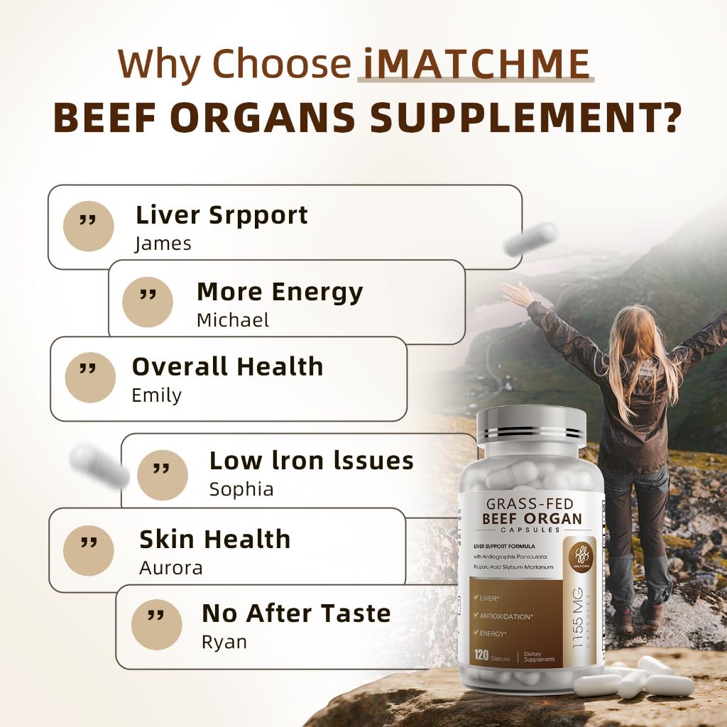 IMATCHME Grass Fed Beef Organ Supplement with Beef Liver & Adrenals, 60 Count