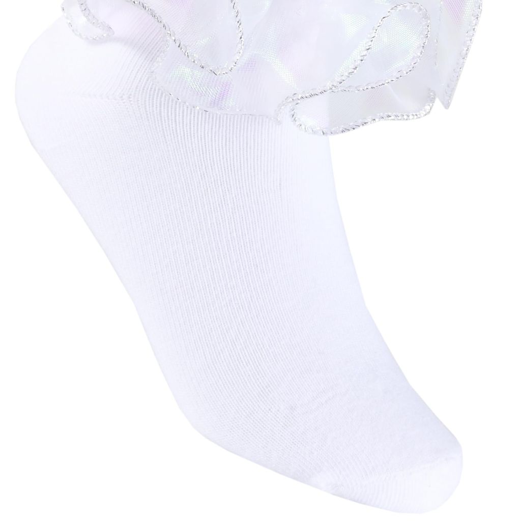 KOSIWEGO Girls White Ruffle Socks - Small, Purple/White (6 Pairs)