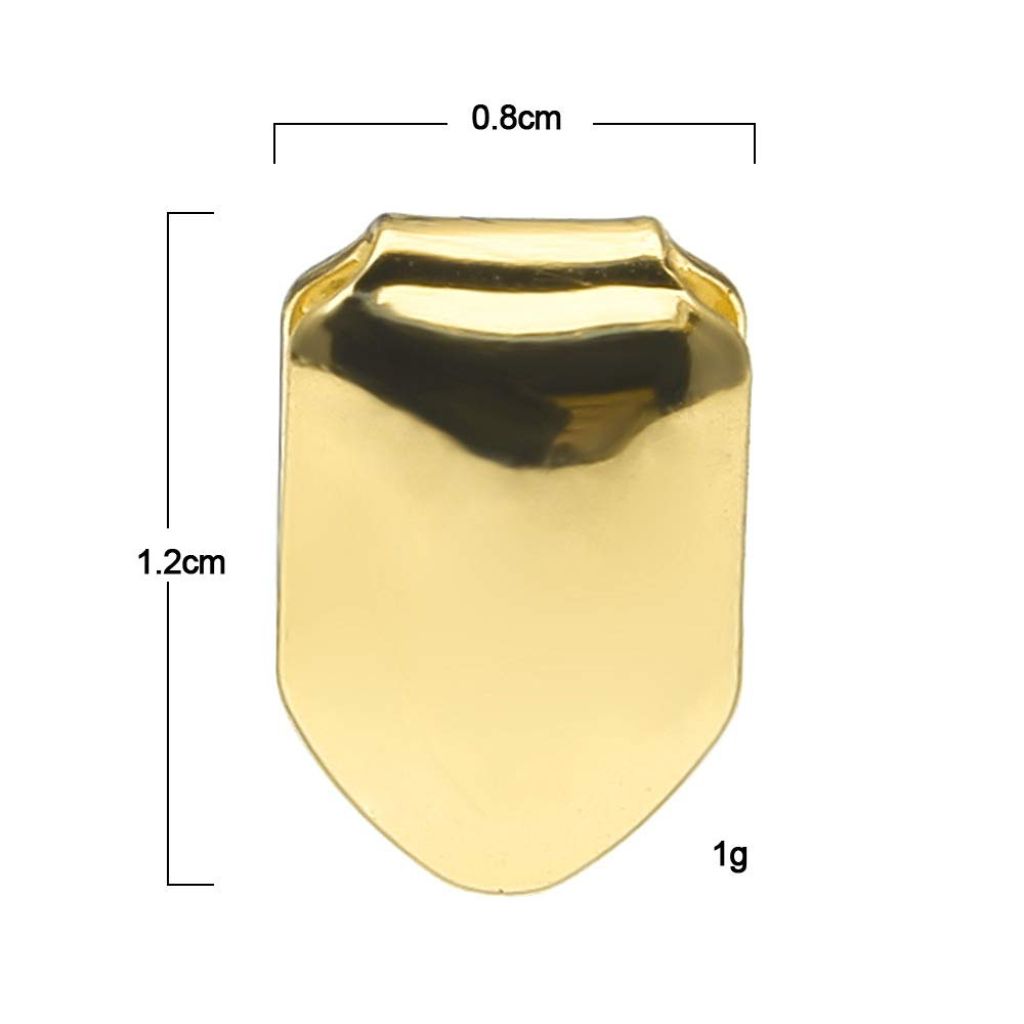 TCOTBE 2 Pieces 14K Plated Gold Grillz Mouth Teeth, Hip Hop Teeth Plain, Top Tooth Single Grill Cap for Teeth Mouth, Party Accessories Teeth Grills (Color : Gold)