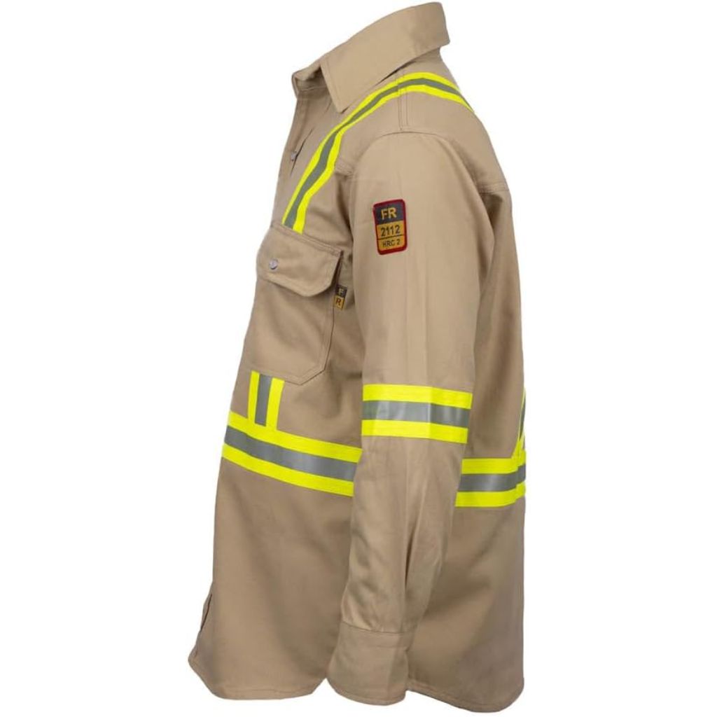 Just In Trent Flame Resistant FR High Visibility Workshirt - Khaki, Size XL