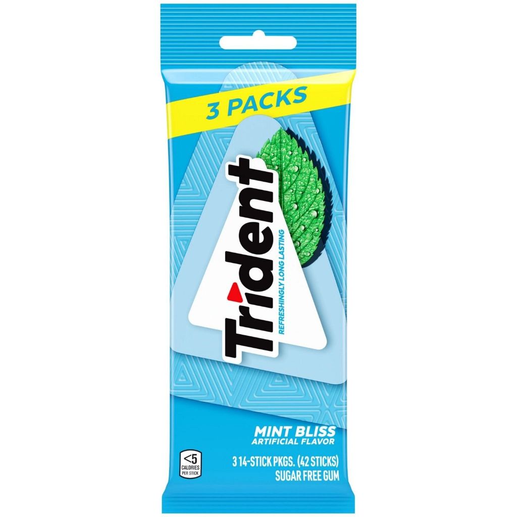 Trident Sugar Free Gum  Mint Bliss  3 Packs of 14 Regular Size Pieces (42 Total Pieces)