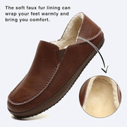 Men's Slippers Premium Leather Warm Cozy House Slippers Fur Lining - Size 9.5, Cognac