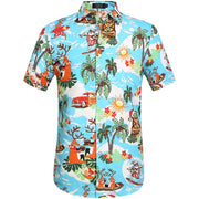 SSLR Christmas Shirts for Men, Santa Claus Party Ugly Funny Family Vacation Hawaiian Shirt (Medium, Bright Blue)