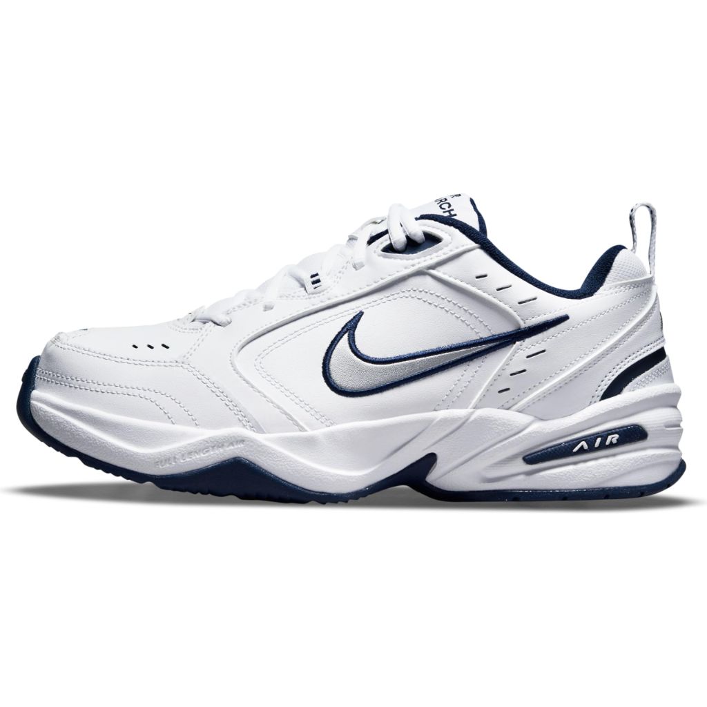 SZ 9 WD, Nike Men's Air Monarch Iv Sneaker, White Metallic Silver 102