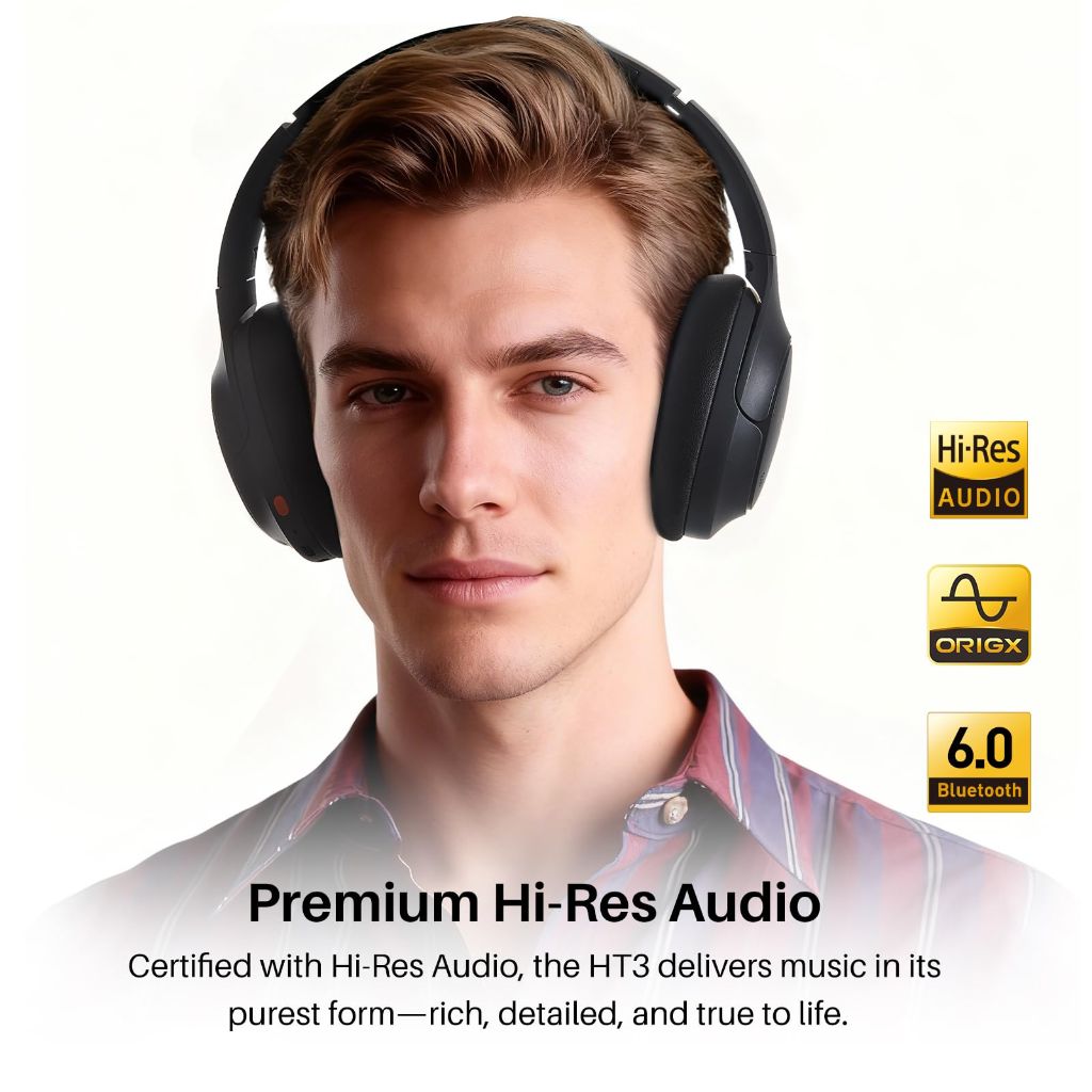 TOZO HT3 Hybrid Noise Cancelling Headphones, Black