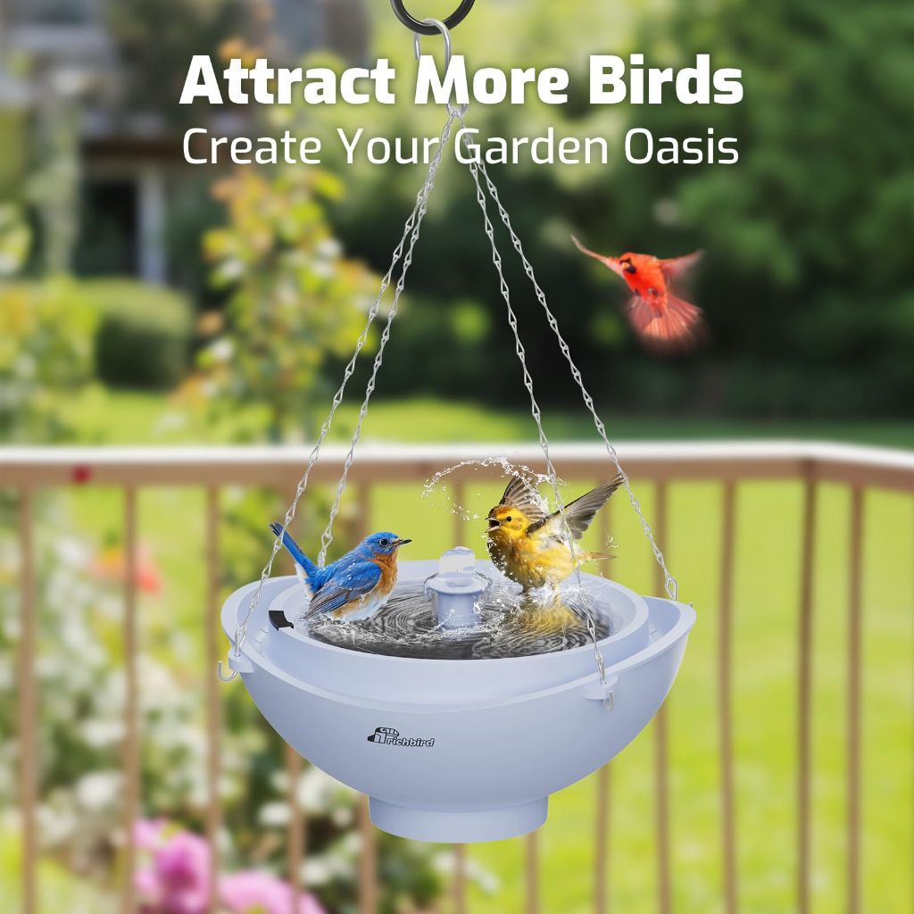 Richbird Solar Bird Bath with Fountain and Battery Backup, 3-in-1 Hanging or Freestanding Birdbath (Sky Blue)