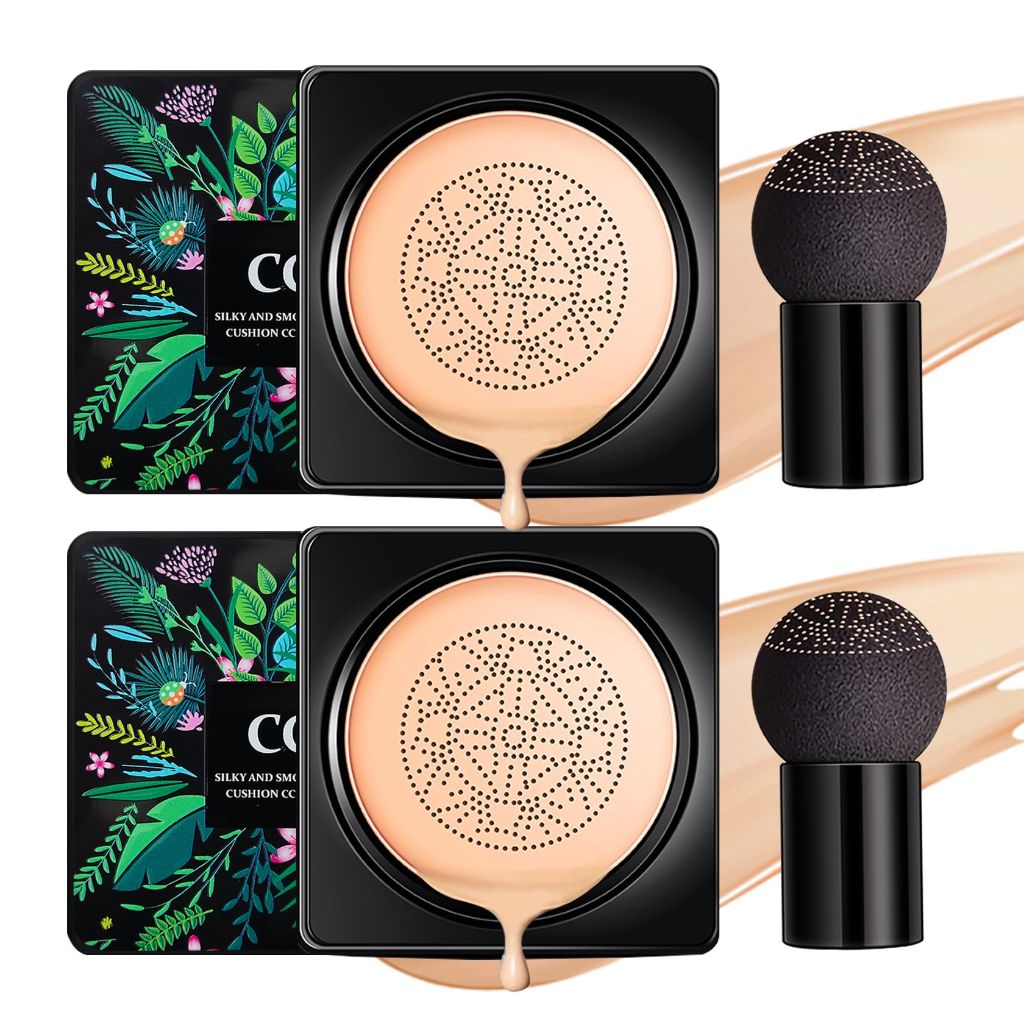 LZXLUKGIR Mushroom Head Air Cushion CC Cream Foundation, 2PCS Natural