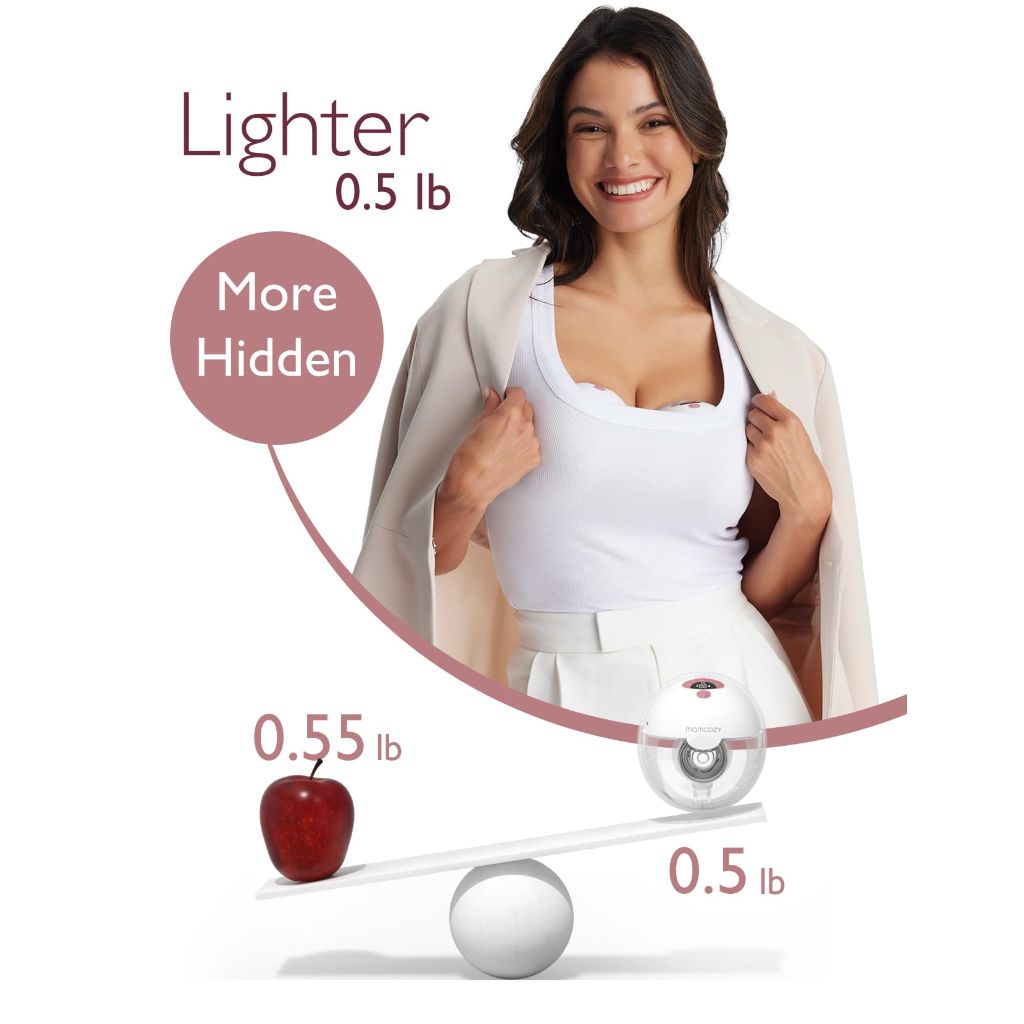 Momcozy M5 Hands-Free Wearable Breast Pump, 3 Modes & 9 Suction Levels, Portable Electric Pump – 24mm, 2pk Cozy Red