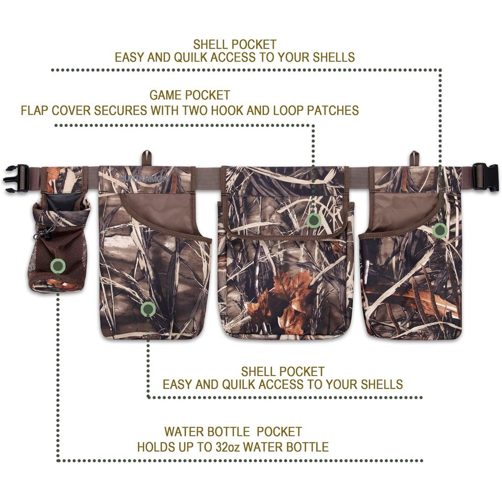 Hunting Dove Belt: Adjustable With Game Pouch, Shell Bags, Water Bottle Carrier - Field and Shooting Belt