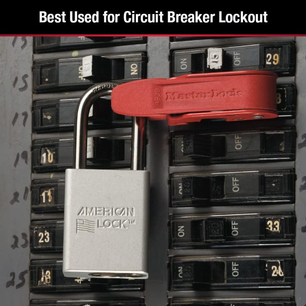 Master Lock Red Electrical Box Circuit Breaker Lockout, Tagout Breaker Box Lock for Standard Single and Double Toggles, 493B, 24 Amps