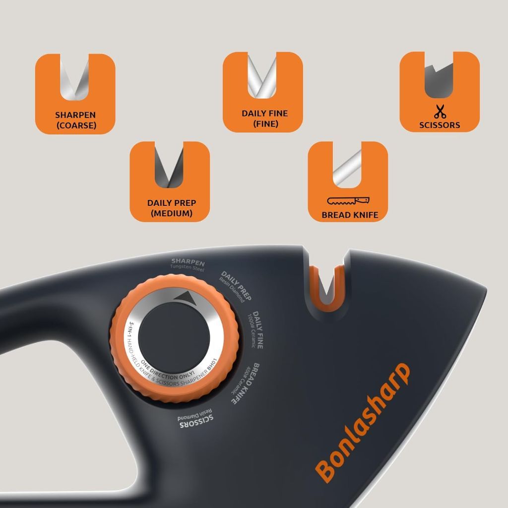 5-Angle Adjustable Knife Sharpener for Kitchen Knives, Scissors, & Pocket Knives – 15°-24° Sharpening, Coarse & Fine Slots