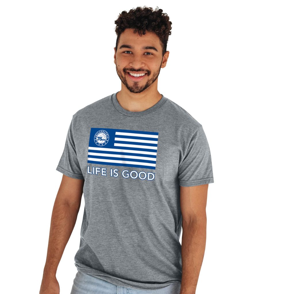 Philadelphia 76ers NBA Officially Licensed Life is Good T-Shirt Flag Heather Gray, XX-Large