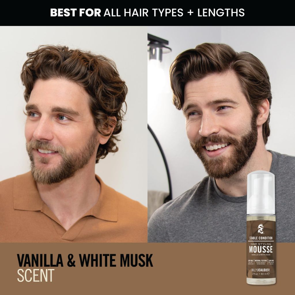 Billy Jealousy Stable Condition Light Hold Hair Styling Mousse – Vanilla White Musk (2 fl oz)