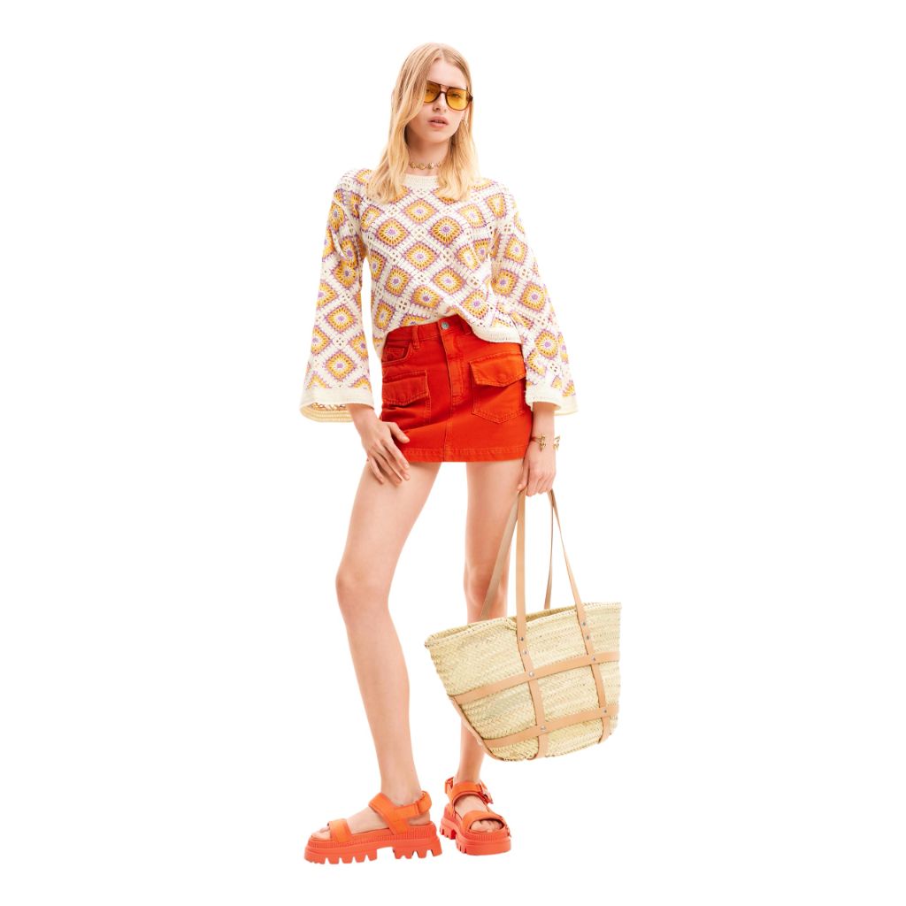 Desigual FAL_Lecce Denim Skirt , Red-Orange, SZ M
