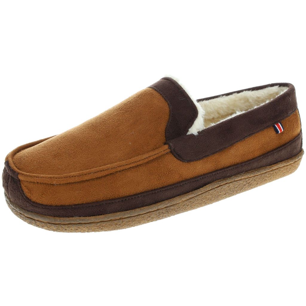 IZOD Men's Memory Foam Slipper, Classic Two-Tone Moccasin, (Medium / 8-9, Tan)
