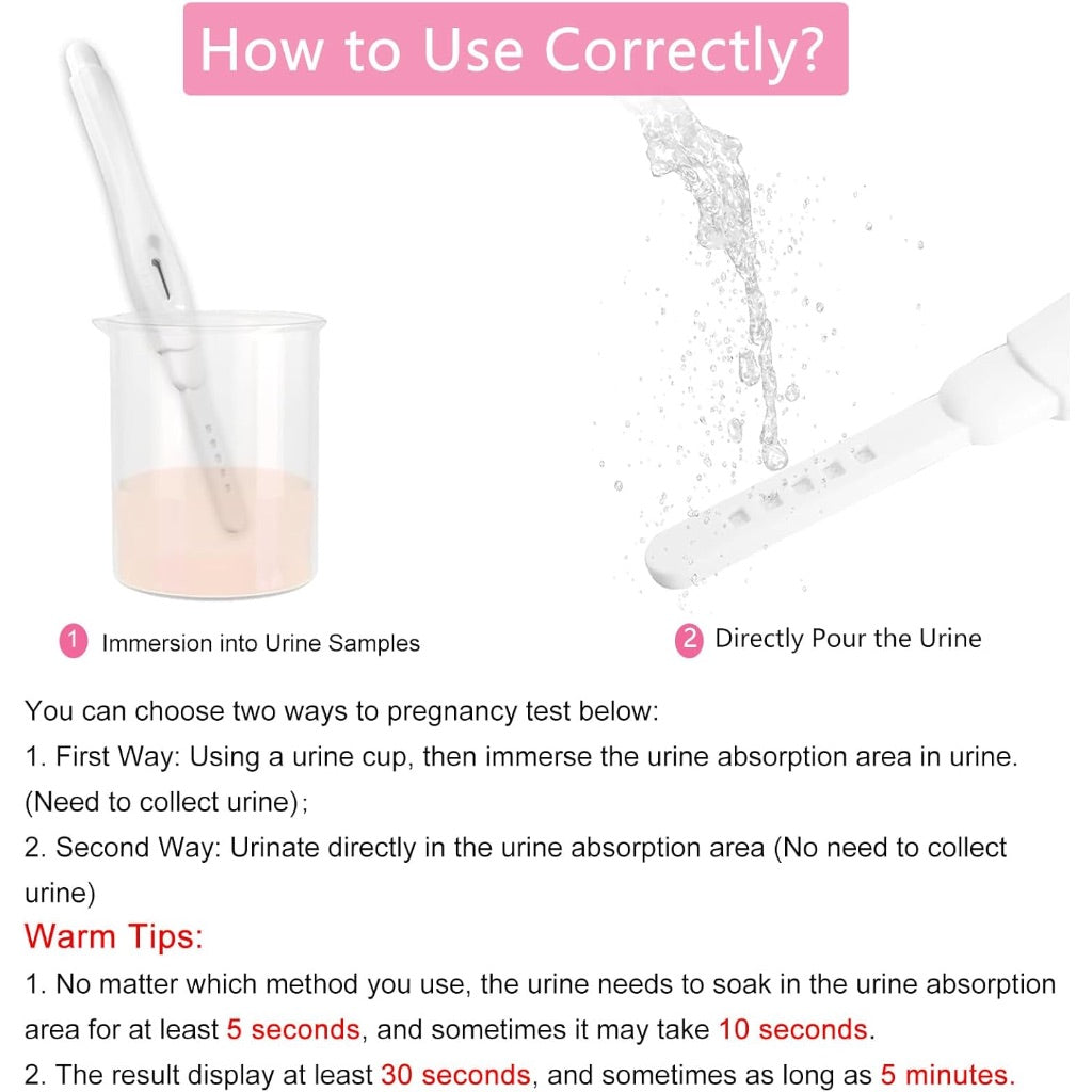 Pregnancy-Test Sticks-HCG Pink-Clear Early-Detection 3Count in 30 Seconds Individually Wrapped