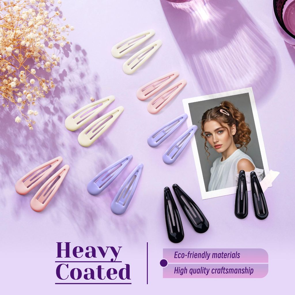 YIERSO Metal Snap Hair Clips,  for Women Kids  (8pcs 2.36inch & 8pcs 2.7inch) (Purple Pink)