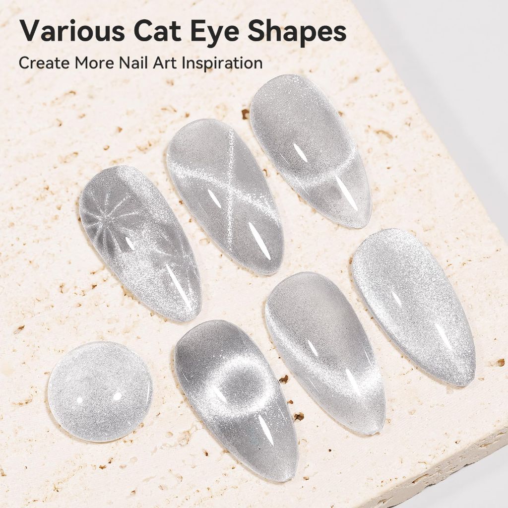 Bevimee Cat Eye Gel Nail Polish, Silver Glitter Magnetic, 12ML